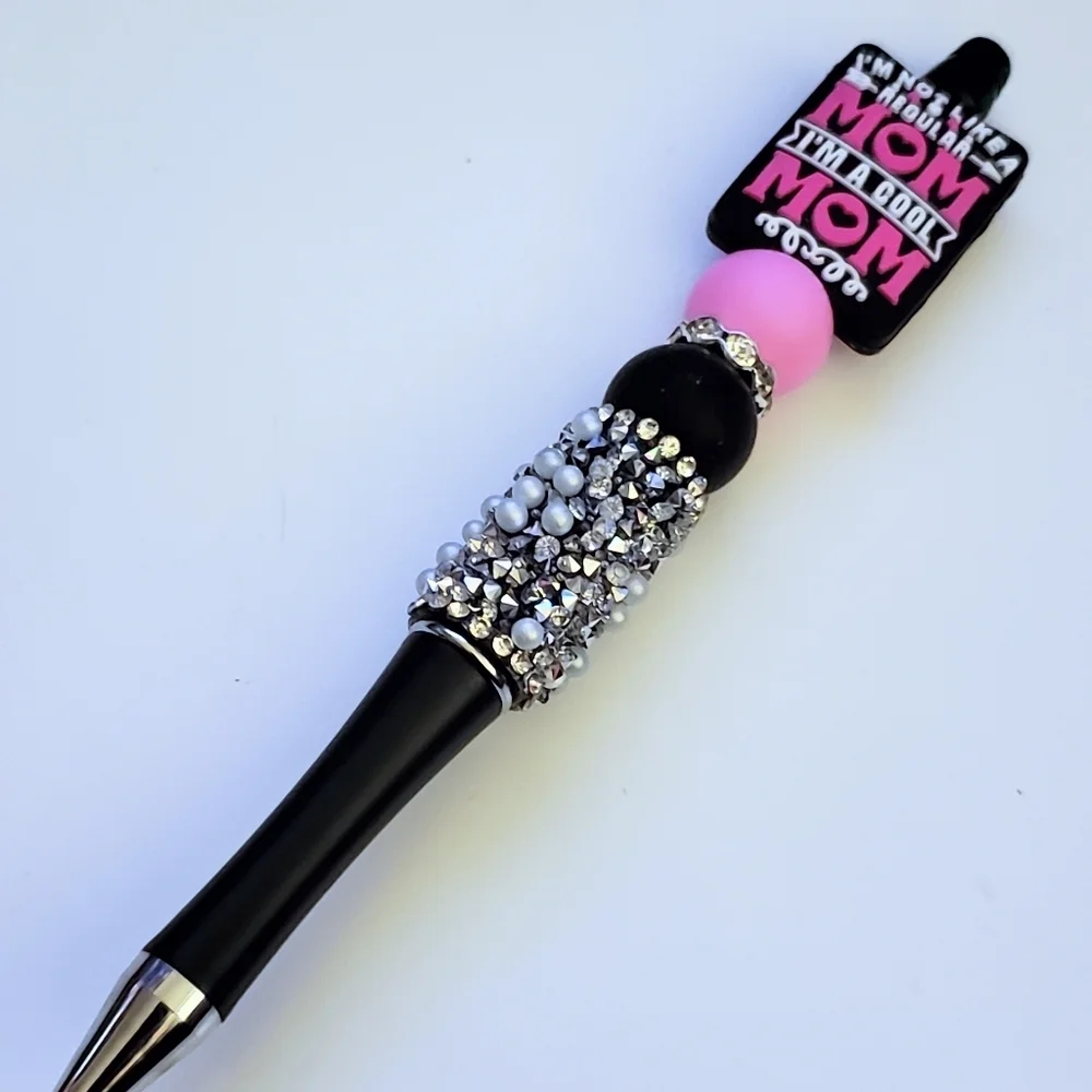 Handmade Mean Girls Cool Mom Rhinestone Beaded Silicone Focal Bead Pen